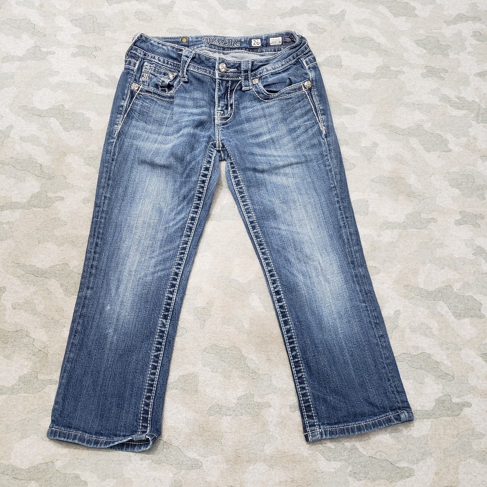 Miss Me Jeans Womens 26 Blue Pockets Cuffed Capri Denim Medium Wash